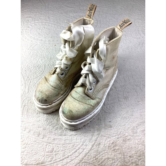 Dr. Doc Martens Womens Molly Glitter Platform Boots W/ White Satin Laces*size 6 - Picture 2 of 16